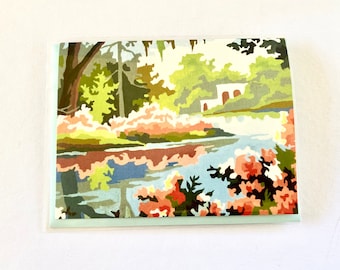 Vintage Malen nach Zahlen Frühlingsblumen-Teich Karte