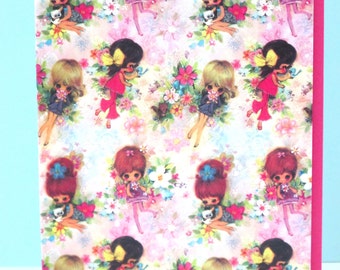 Big Eyes Mod Girls Vintage Style Greeting Card by writeables