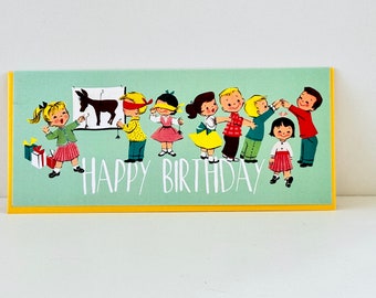 Vintage Style Happy Birthday Greeting Card by writeables Extra Long Card Pin the Tail on the Donkey