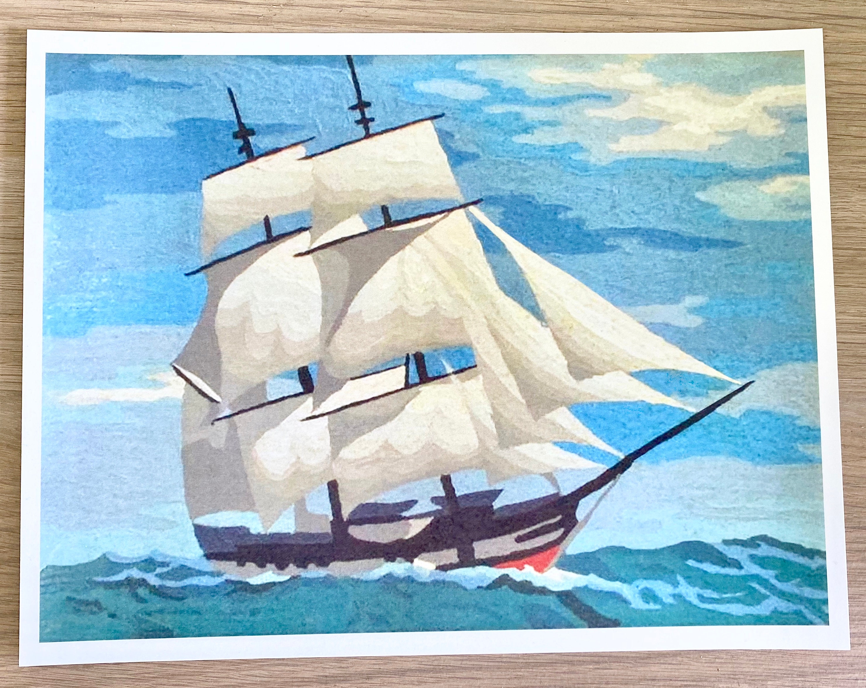 Paint by Number Ship Under Sail Finished Print 11 x 14 Print