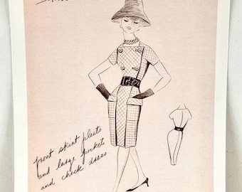 Vintage Mode Illustration Druck Mid Century Skizzen Reproduktion