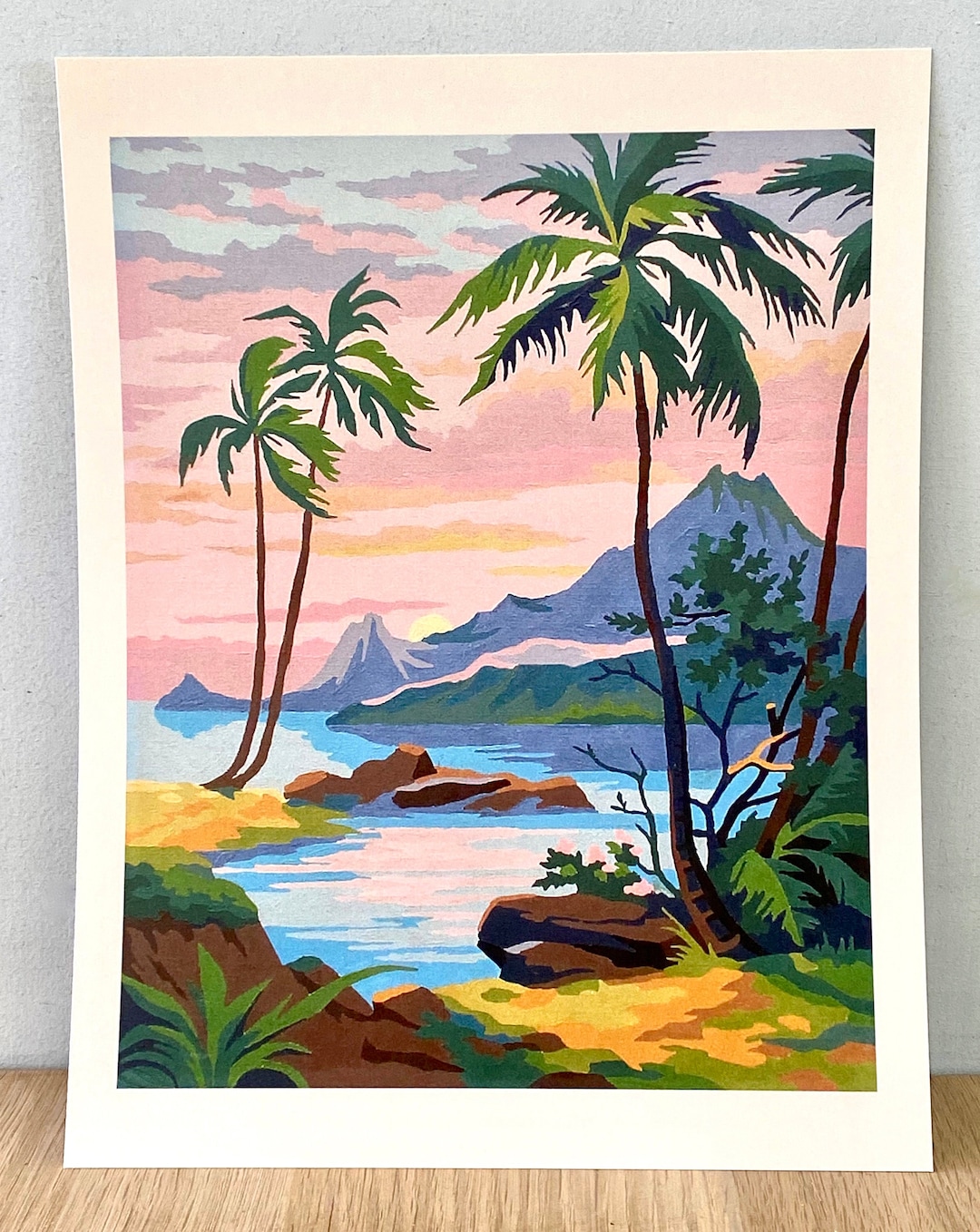 Vintage Paint by Number Tropical Sunset Ready to Hang Reproduction Print Etsy