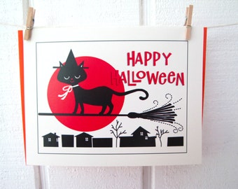 Halloween Card Black Cat Vintage Style Greeting Card by writeables