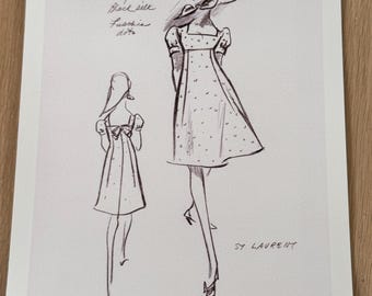 Vintage Mode Illustration Druck Mid Century Skizzen Reproduktion