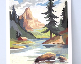 Vintage Paint by Number** River and Stream•• Ready to Hang Reproduction Print