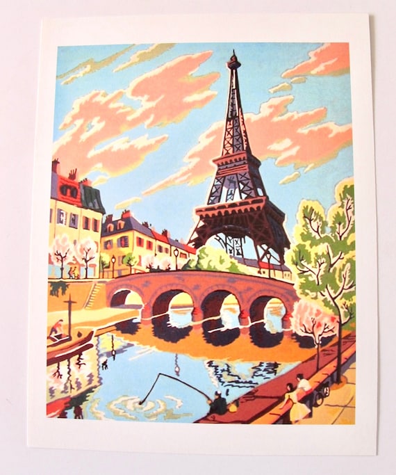 Vintage Paint by Number Paris Eiffel Towerready to Hang Etsy