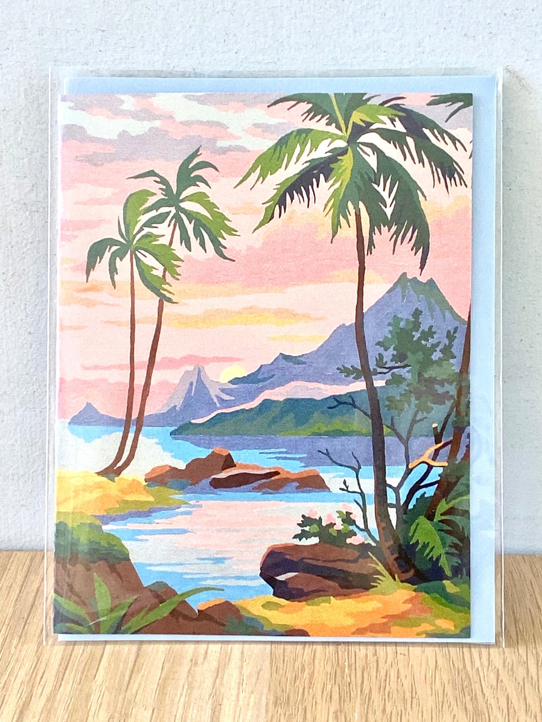Vintage Style Paint by Number Tropical Sunset Card Etsy