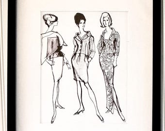 Vintage Mode Illustration Druck Mid Century Skizzen Reproduktion