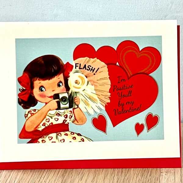 Vintage Style Valentine Greeting Card  Girl Photographer with Camera by writeables