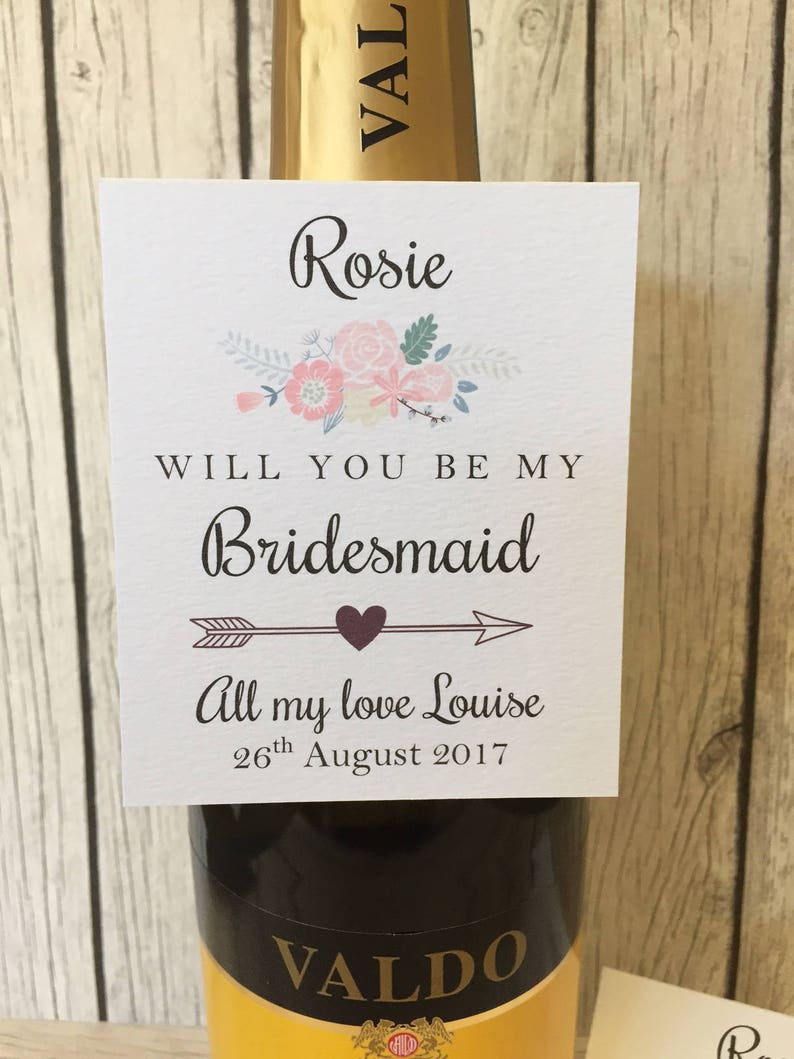 Will you be my Bridesmaid Personalised,Maid of Honour Bridesmaid Proposal Card wineprosecco bottle tag