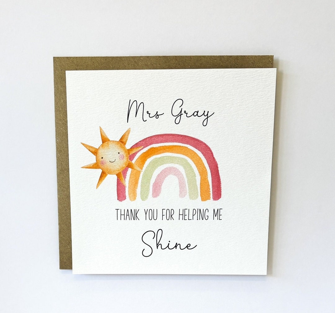 Personalised Teacher Thank You Card, End of Term Gift, Rainbow Teacher ...