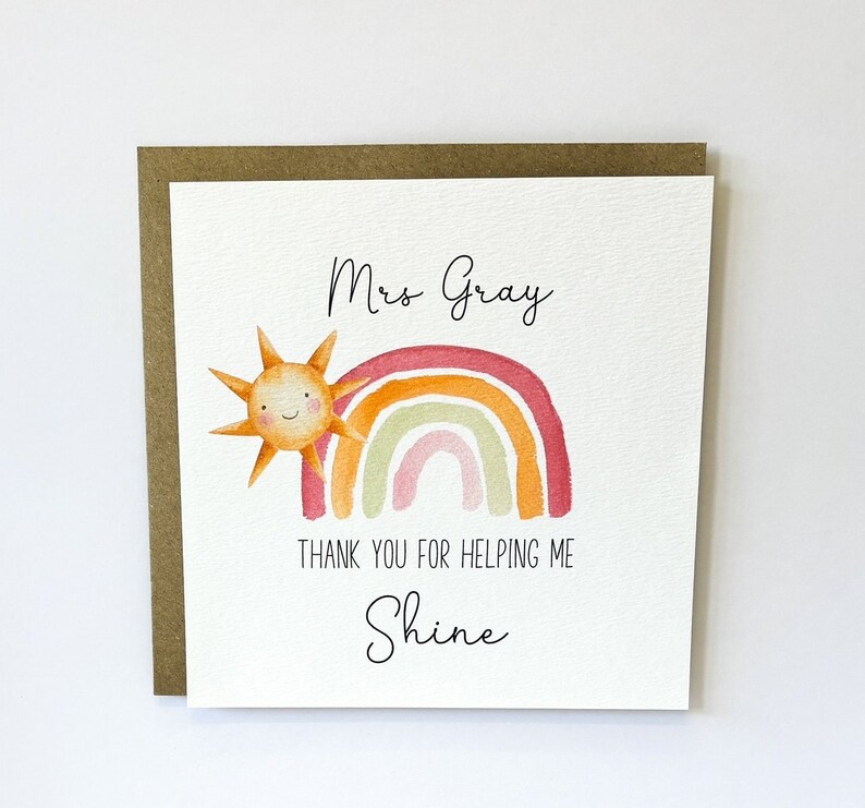 Personalised Teacher Thank You Card, End of Term Gift, Rainbow Teacher ...