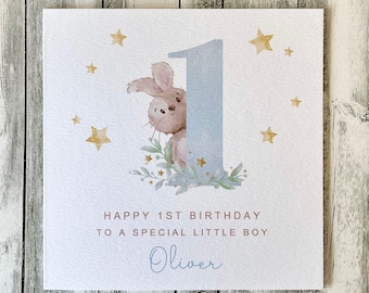 Bunny Rabbit Birthday Card Any Age Personalised, Grandson, Nephew, Son, Brother, Special Little Boy, Cute Bunny Rabbit Birthday Card
