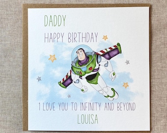 Toy Story Buzz Lightyear Personalised Happy Birthday Card Dad, Dad Birthday Card,Infinity and Beyond,Birthday Card, Happy Birthday Daddy