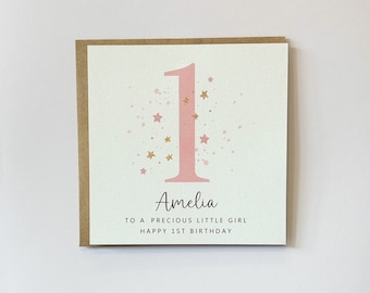 Personalised 1st Birthday Card, First Birthday Card, Girls, 2nd 3rd Birthday, Personalised Number Pink, Daughter, Granddaughter, Little Girl