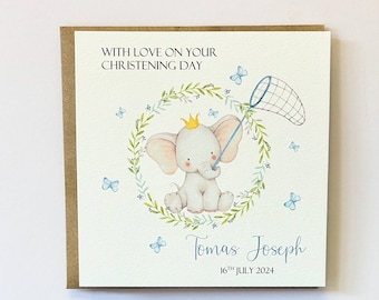 Personalised Christening Card, Elephant, New Baby Card