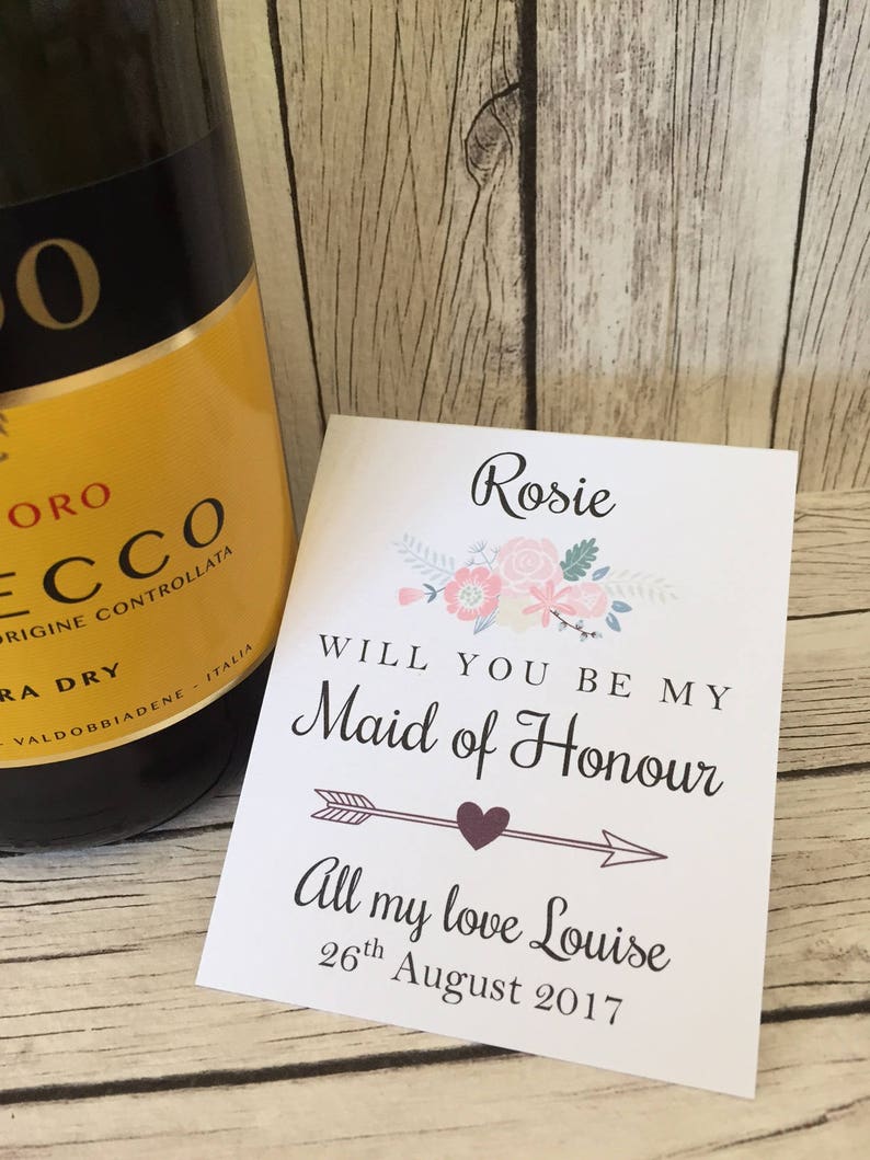 Will you be my Bridesmaid Personalised,Maid of Honour Bridesmaid Proposal Card wineprosecco bottle tag