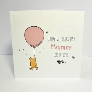 Happy Mothers Day Card, Happy Mothers Day Card, Personalised Winnie-the-Pooh Mothers Day Card, Mum, Mummy, Mother, Grandma ect