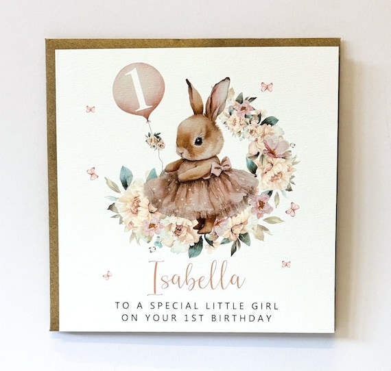 Little Bunny Girls 1st Birthday Card - Personalised Daughter Granddaughter Niece Sister Goddaughter Special little Girl, 1st 2nd 3rd Any age