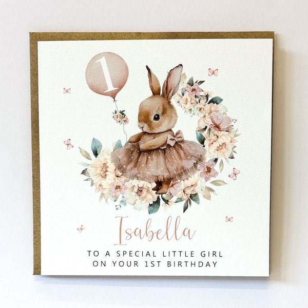 Carte d'anniversaire Little Bunny Girls - personnalisée fille petite-fille nièce soeur filleule spéciale petite fille, 1er 2e 3e tout âge