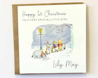 Personalised Christmas Winnie the Pooh First Christmas Card, Son, Daughter, Grandson, Granddaughter, 1st Christmas