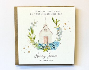 Personalised Christening Card, Baptism Card, Church Chapel, Naming Day,Dedication Day, Little Boy, Son, Grandson,Nephew,Boy Christening Card