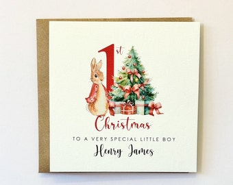 Personalised Peter Rabbit First Christmas Card, Son, Grandson, Nephew, Little Boy, Boys 1st Christmas Card