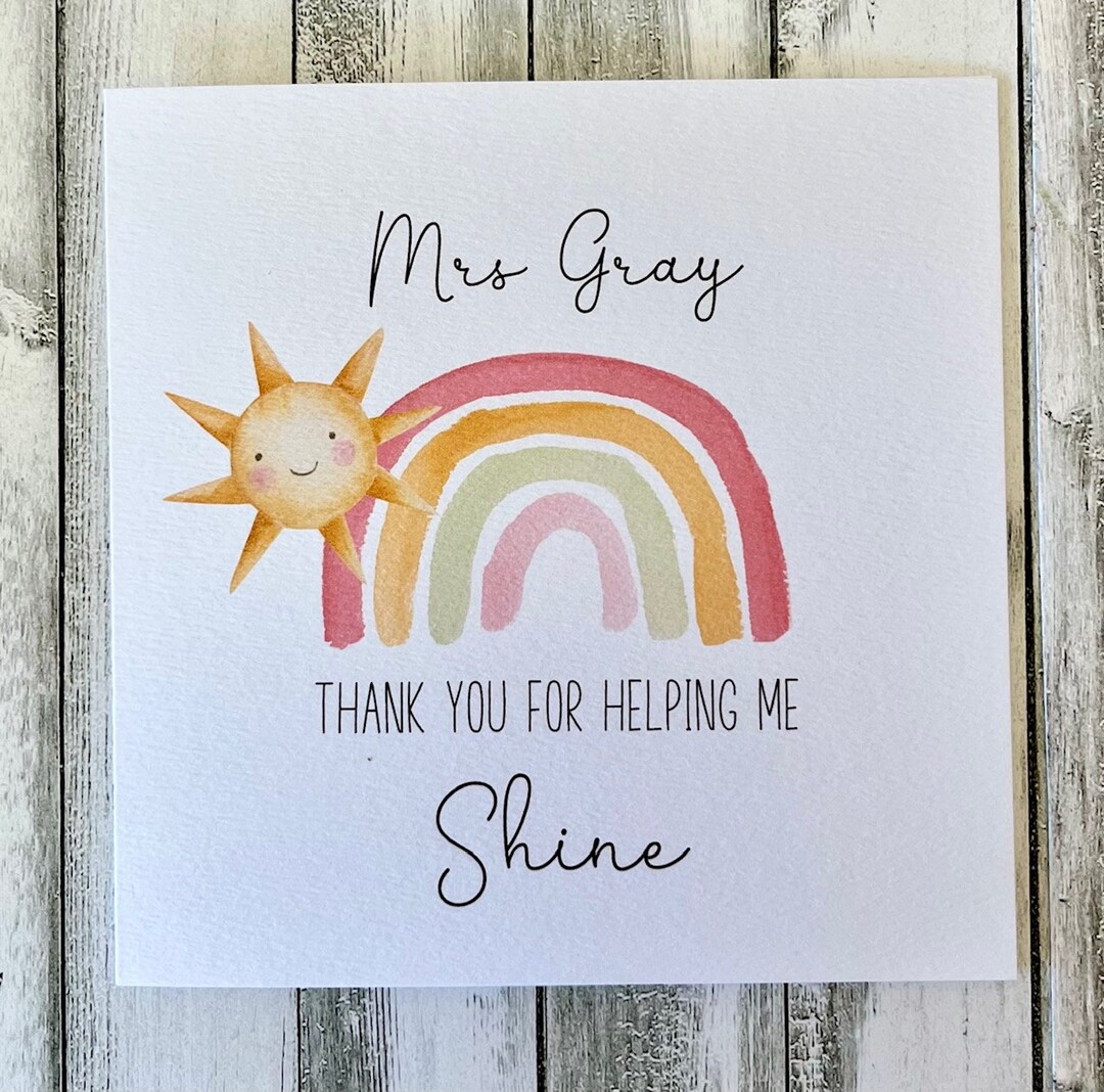 Personalised Teacher Thank You Card, End of Term Gift, Rainbow Teacher ...