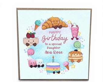 Personalised Jelly Cat Inspired Birthday Card – Daughter Cute Birthday Cake, Jelly Cat Desserts, Jelly Cat Croissant