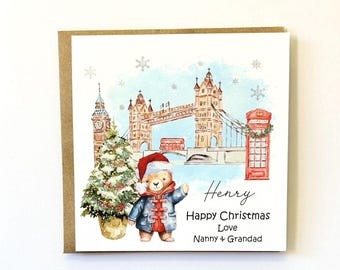 Personalised Little Bear Christmas Card, Son,  Grandson, Nephew, Little Boy, Child's Christmas Card, Christmas Bear