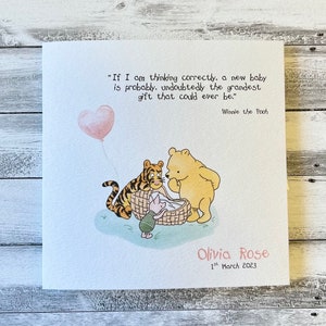 Winnie the Pooh Personalised New baby girl card, welcome little one, welcome to the world New Baby Girl Card