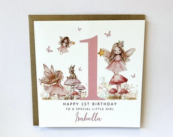 Magical Personalised Fairy 1st 2nd 3rd Birthday Card, Any Age Flower Fairy Card Daughter, Granddaughter Niece Special Little Girl Birthday