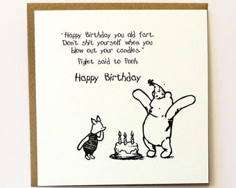 Handmade Pooh Bear and Piglet Funny Rude Card – Humorous Birthday Card, Cute and Cheeky Gift card
