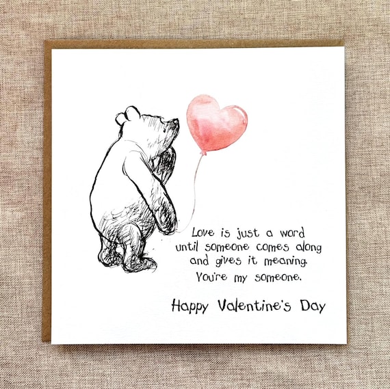 Valentines Day Card, Winnie the Pooh, Romantic Card for Him or Her, Cute Valentines Card
