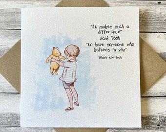 Winnie the Pooh Classic Sentiment Card, Thank you Card - School Leaver - Friendship Card - Inspirational Quote