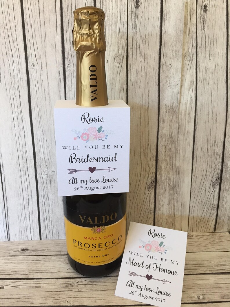 Will you be my Bridesmaid Personalised,Maid of Honour Bridesmaid Proposal Card wineprosecco bottle tag
