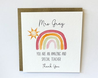 Teacher Thank You Card, End of Term Gift for Teacher, Rainbow Teacher ...