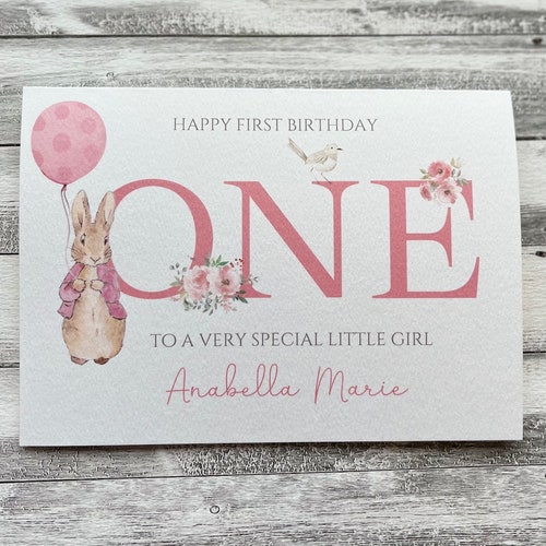 Carte de premier anniversaire de fille, carte d'1er anniversaire de fille personnalisée, carte de lapin floppy, carte de petite-fille, carte de nièce, carte de filleule