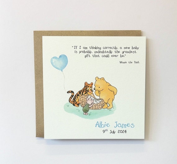 Winnie the Pooh Personalised New baby boy card, welcome little one, welcome to the world New Baby Boy Card