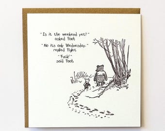 Handmade Pooh Bear and Piglet Funny Rude Card – Humorous Birthday Card, Cute and Cheeky Gift card