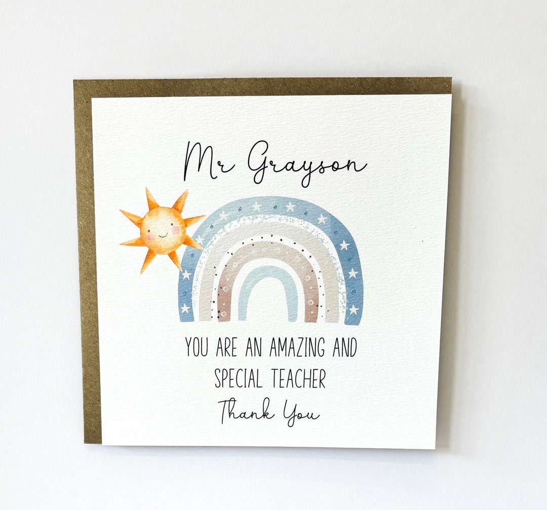 Personalised Teacher Thank You Card, End of Term Gift for Teacher ...