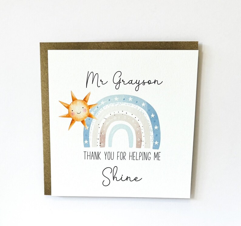 Personalised Teacher Thank You Card, End of Term Gift, Rainbow Teacher ...