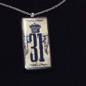 31 with wings GOTHIC black Domino Pendant necklace ooak