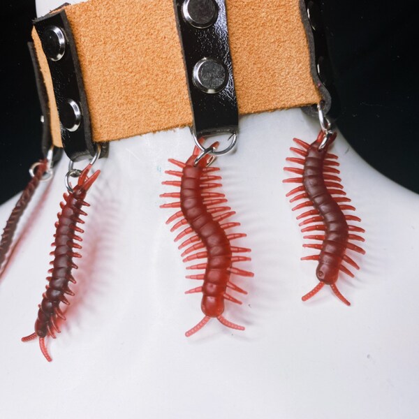 Bug Leg choker soft suede with centipede charms adjustable comfortable
