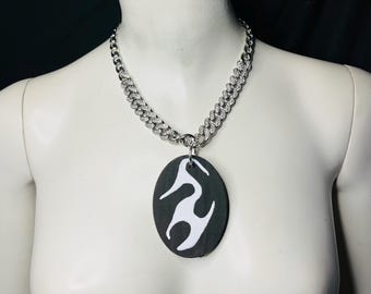hand painted sigil wooden pendant necklace
