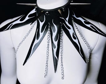 cyber goth black leather jester clown collar with spikes
