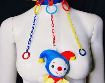 Clown plush choker with colorful spikes and chains leather base adjustable