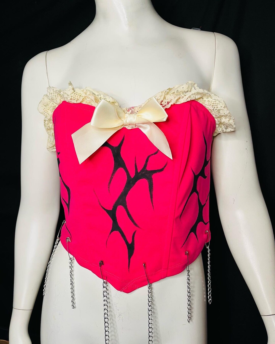 Hot Pink Corset Tube Top With Bow and Lace Trim Etsy