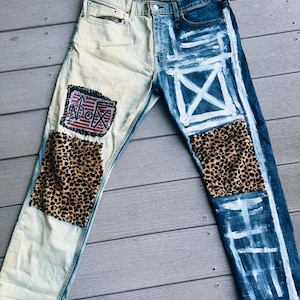 customized jeans with patches bleach design men’s sizing nofx punk pants