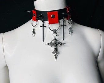 gothic cross choker with swords